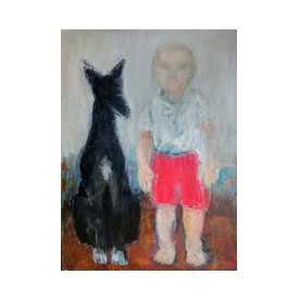 Rohusaar Poiss ja koer 1992 Õli lõuendil 150x110cm, raamis 157x117cm