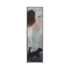 Rohusaar Papagoi kaotas sule 1995 Assamblaaž õli lõuendil, papagoi sulg 180x50cm, raamis 189x59cm