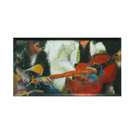 Rohusaar Saaremaal mängitud lood. maalil on mänguhoos Jaak Sooäär ja Tiit Paulus. 2009 Akrüül raamis lõuendil 86x156cm