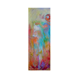 Värvikireval maalil mehe ja naise lembehetk teekallamise ajal, akrüül lõuendil mõõtmetega 160x60cm