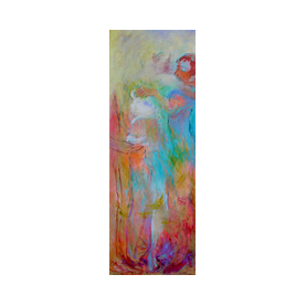 Värvikireval maalil mehe ja naise lembehetk teekallamise ajal, akrüül lõuendil mõõtmetega 160x60cm